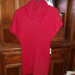 NWT long red Turtle flop neck short sleeve sweater